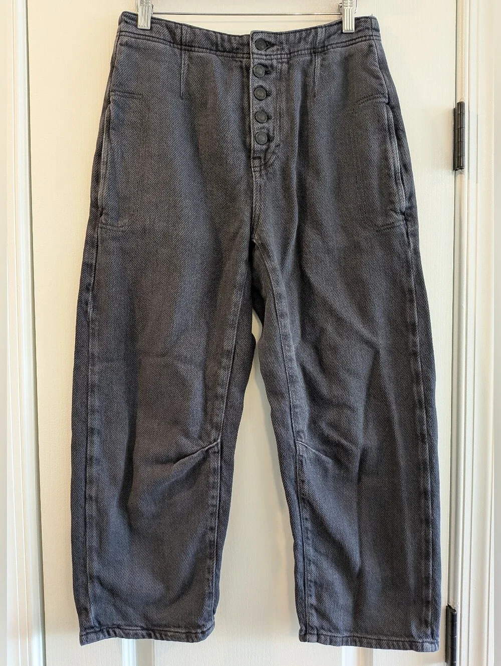 Free People We the Free Osaka Mid-Rise Barrel Jeans Baggy Pants Black Size 26